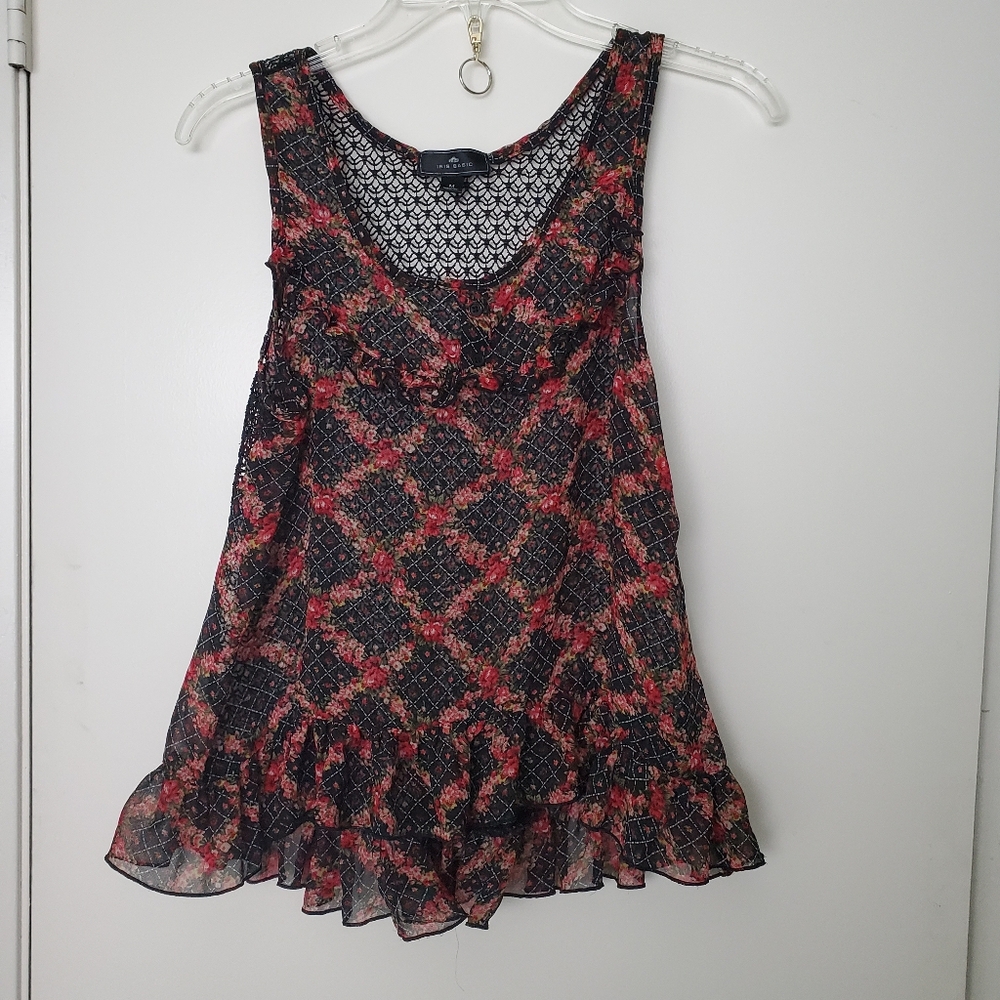Iris Basic Whimsey Goth Feminine Roses Sheer Fishnet Dark Fairy Tank Top Sz M